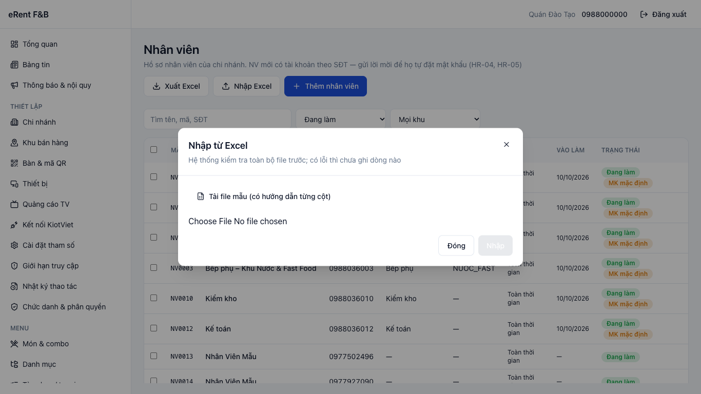 Nhập nhân viên từ Excel