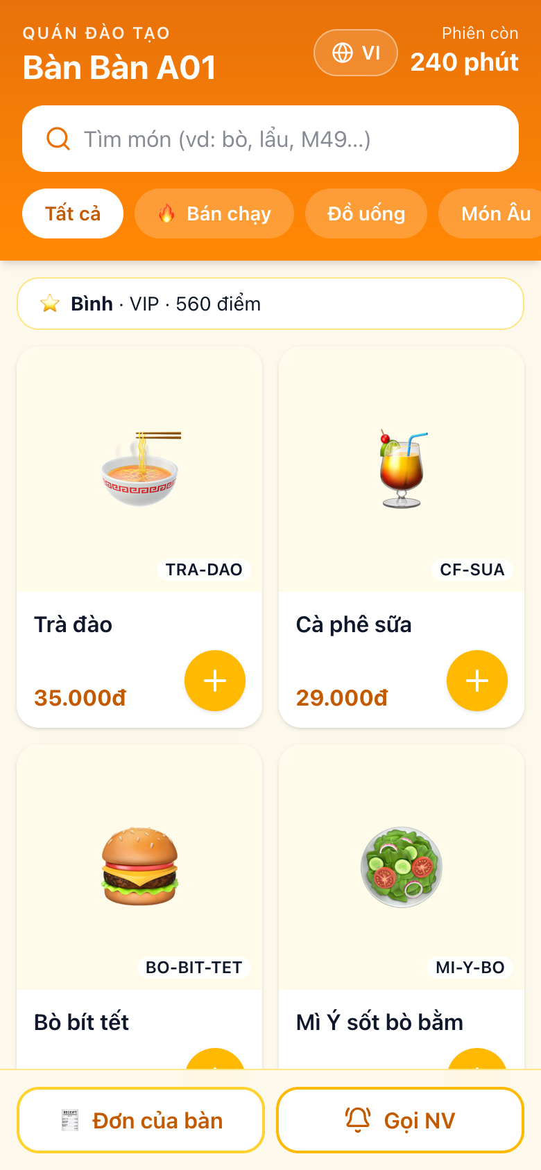 Menu gọi món