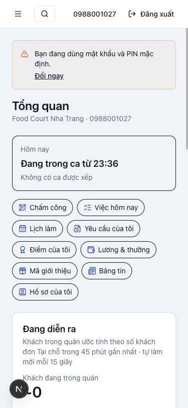 Trang chủ nhân viên trên điện thoại