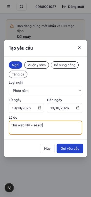Tạo yêu cầu nghỉ